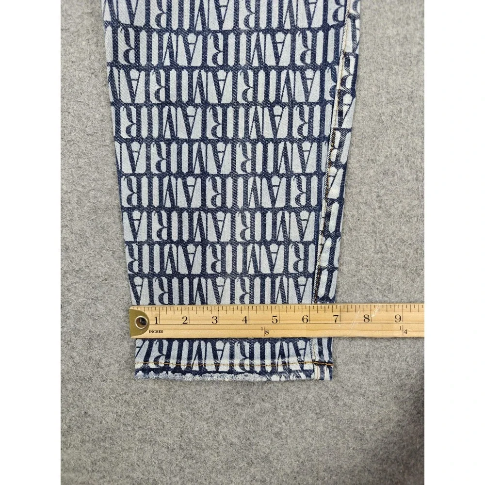 Amiri Jeans Mens 32x32 Blue Medium Wash Allover Logo Skinny Slim Denim Pants